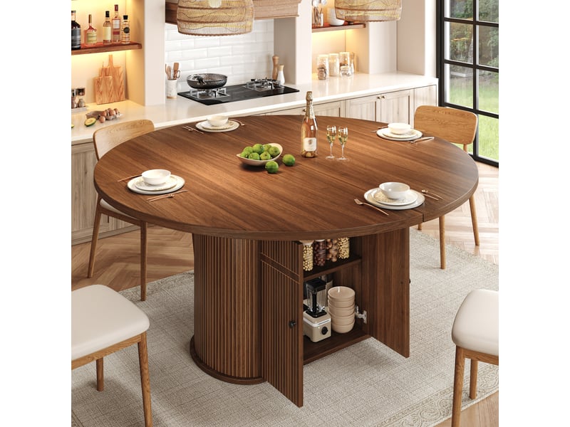 Table de salle à manger extensible 118-158x118x76,5 cm pour 4 à 6 personnes avec rangement, gain de place, table de cuisine - marron foncé - Conforama E