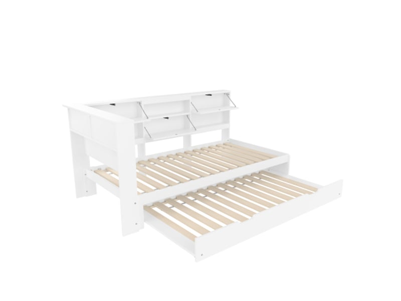  Lit de jour convertible, 90 x 200 cm, tête de lit avec compartiment de rangement, lit extensible, sans matelas, blanc  - Conforama D