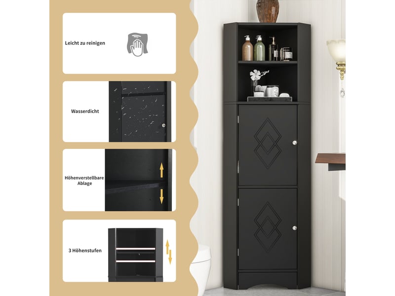  Meuble d'angle de salle de bains étagère réglable noir 36.5 x 36.5 x 155 cm WF314510AAB - Conforama D