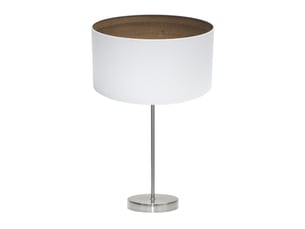 Fabrilamp tatiana grande lampe à poser nickelé blanc effet bois foncé, abat-jour textile finition bois, 1 x e27, 63 cm