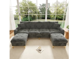 Canapé d'angle réversible fixe <strong>MODFU</strong> <strong></strong> 4 places Tissu gris avec coffre de rangement