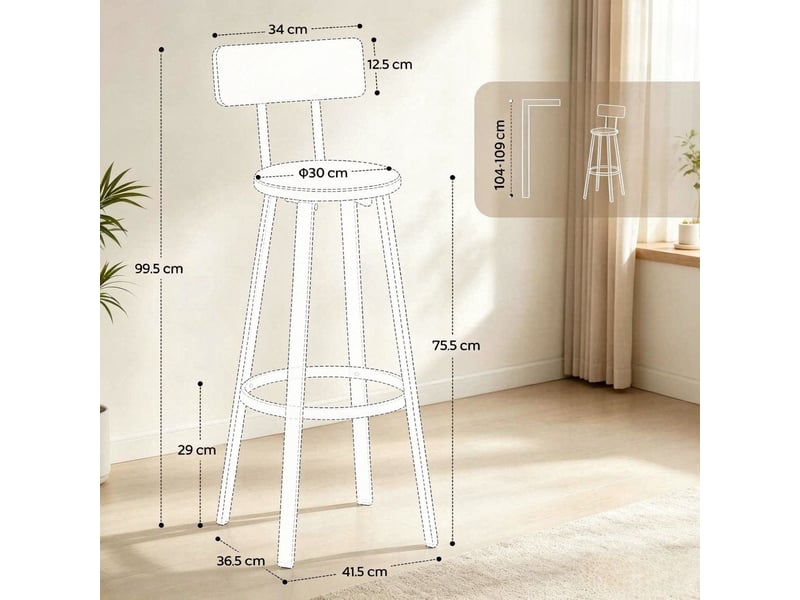  Tabouret 75,5 cm ensemble de 2 rembourrage – assise dossier intégré repose-pieds intégré format bar confort rembourré  - Conforama C