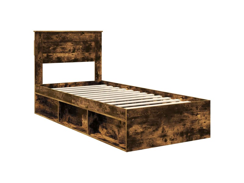  Lit simple- lit adulte -  cadre de lit uni chêne fumé 100 x 200 cm bois de pin massif  - Conforama C