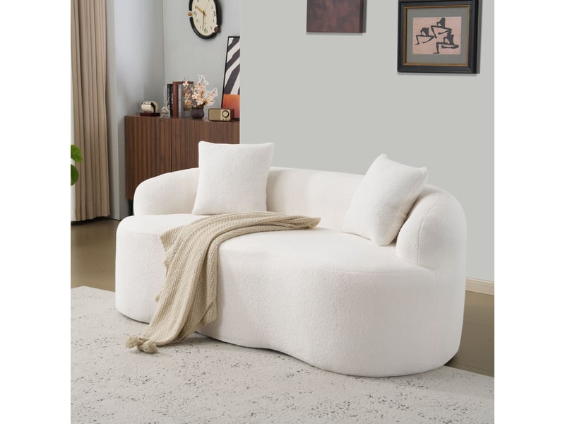  Canapé droit blanc 2 places design courbé avec coussins tissu respirant pour salon moderne et chambre  - Conforama B