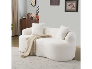 Canapé droit blanc 2 places design courbé avec coussins tissu respirant pour salon moderne et chambre