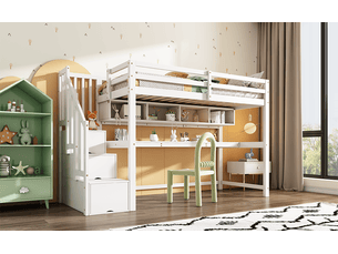 Lit mezzanine 90x200 cm <strong>LEYTN</strong>  <strong></strong> coloris blanc