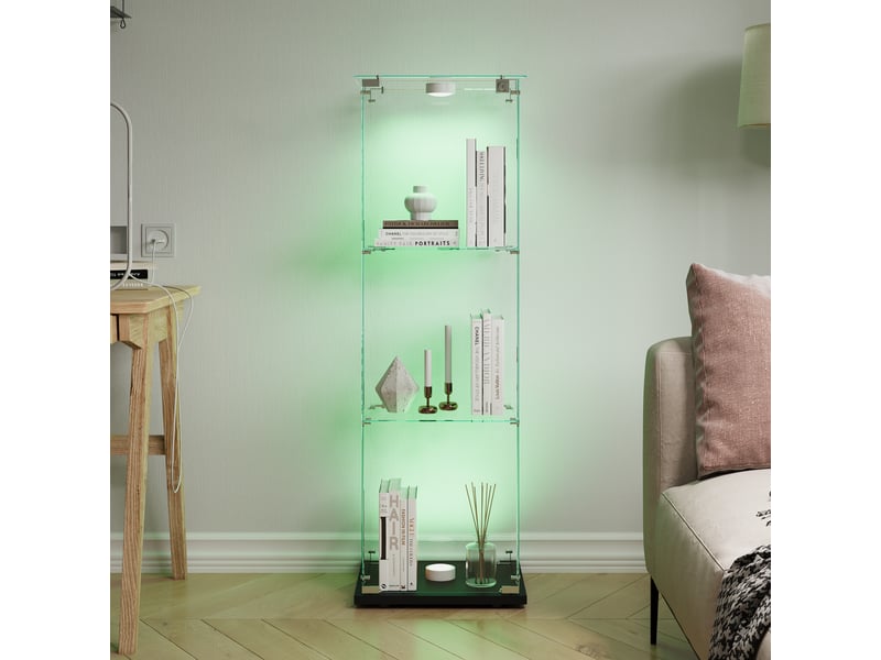  Vitrine en verre 3 niveaux simple porte - noir - 39,8 x 35 x 123,5 cm - armoire d'exposition avec éclairage led et base noire  - Conforama C