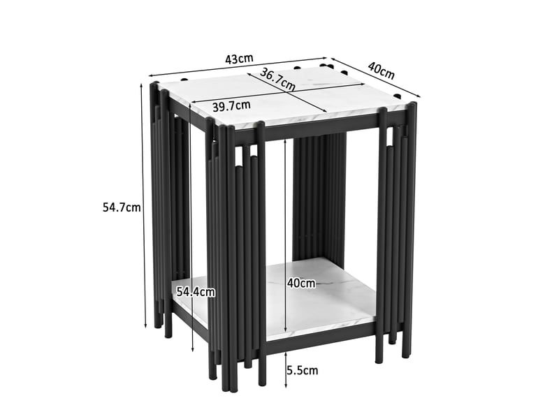  Table de chevet moderne à 2 niveaux ouverte en mdf effet marbre avec cadre métal noir pour chambre 43 × 40 × 54,7 cm  - Conforama C