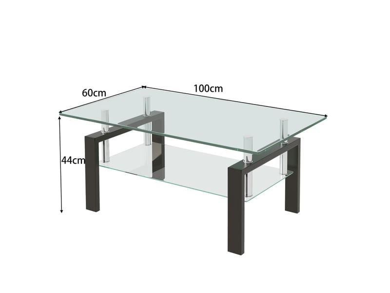  Table basse 100x60x44 cm à deux niveaux verre trempé métal transparente  - Conforama D