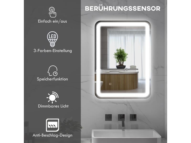  Miroir de salle de bains led 50 x 70 cm, 3 teintes lumineuses et anti-buée  - Conforama E