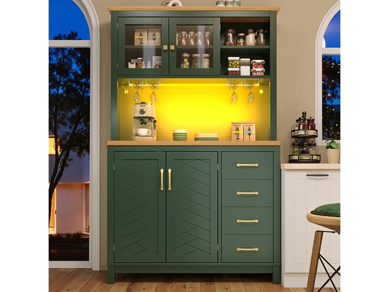 Buffet de cuisine vert 4 portes en mdf avec éclairage led 105,5 cm - Conforama E