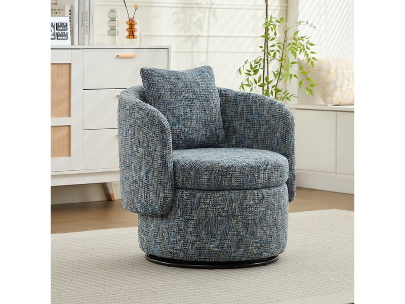 Fauteuil pivotant 360° avec rangement caché et coussin de dossier rembourré en chenille bleu, 72 × 66,5 × 76 cm - Conforama B