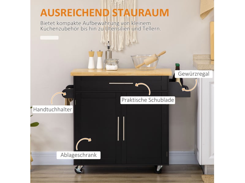  Desserte de cuisine 109x40x89 cm avec tiroir, placard et porte-serviettes mdf noir  - Conforama C