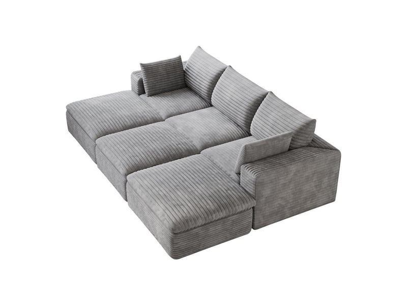  Canapé 6 places 260 cm en velours côtelé gris foncé, double couche, rembourrage amovible, sans montage Y150-3SEATER-3O-GRAU - Conforama B