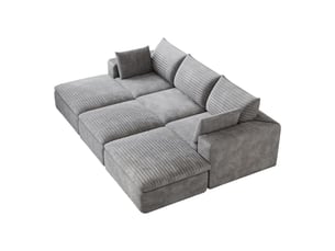 Canapé 6 places 260 cm en velours côtelé gris foncé, double couche, rembourrage amovible, sans montage