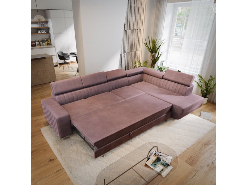  Canapé d'angle hestion, velours bruyère  - Conforama D