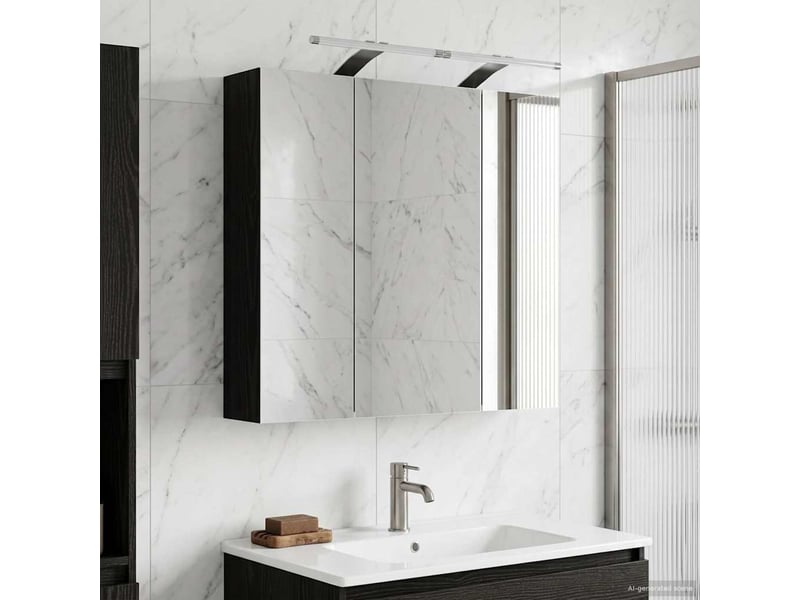 Amoire de salle de bain, meuble de salle de bain avec miroir chêne noir shl5250 - Conforama B