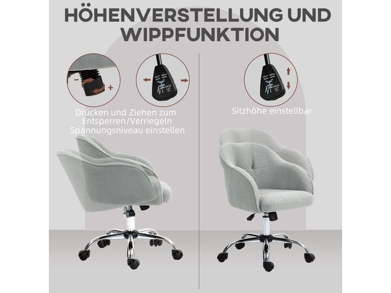  Fauteuil de bureau pivotant tissu effet teddy gris 56 x 61 x 76-86 cm  - Conforama D