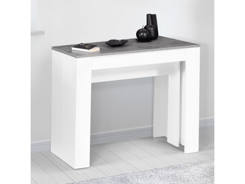 Table console extensible orlando 10 personnes 235 cm bois blanc et effet béton - Conforama C