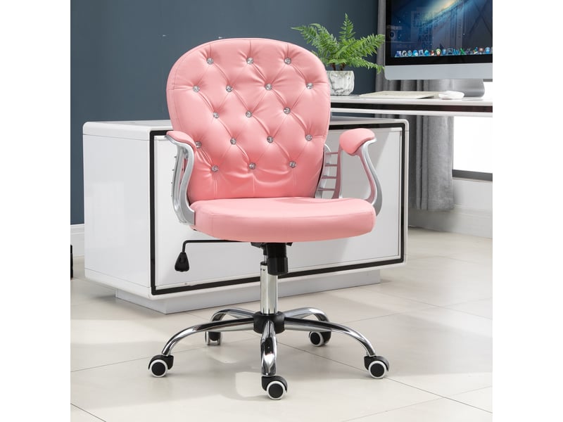  Chaise bureau similicuir, pivotante, hauteur réglable, coiffeuse, max 120 kg, rose.  - Conforama D
