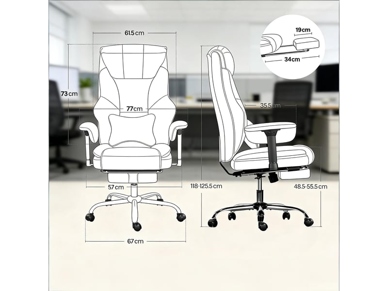 Chaise de bureau réglable avec repose-pieds - lpospi - dossier inclinable, polyuréthane marron, 77 × 71 × 118–125,5 cm - Conforama D