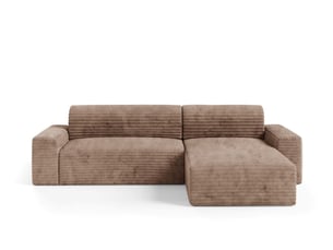 Canapé d'angle réversible convertible   4 places Velours côtelé beige avec coffre de rangement