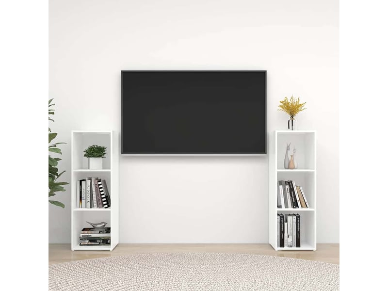  Meubles tv - banc tv - meuble de rangement 2 pcs blanc 107x35x37 cm bois d'ingénierie  - Conforama B