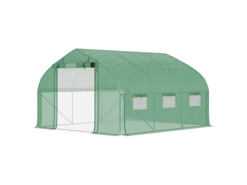  Serre tunnel 347 x 300 x 200 cm, serre de jardin avec porte et 6 fenêtres, structure en acier galvanisé, vert  - Conforama B