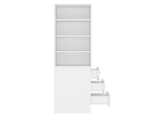 Bibliothèque 60x38x180cm - bibliothèque étroite avec 3 tiroirs latéraux et étagères réglables pour petits espaces - blanc