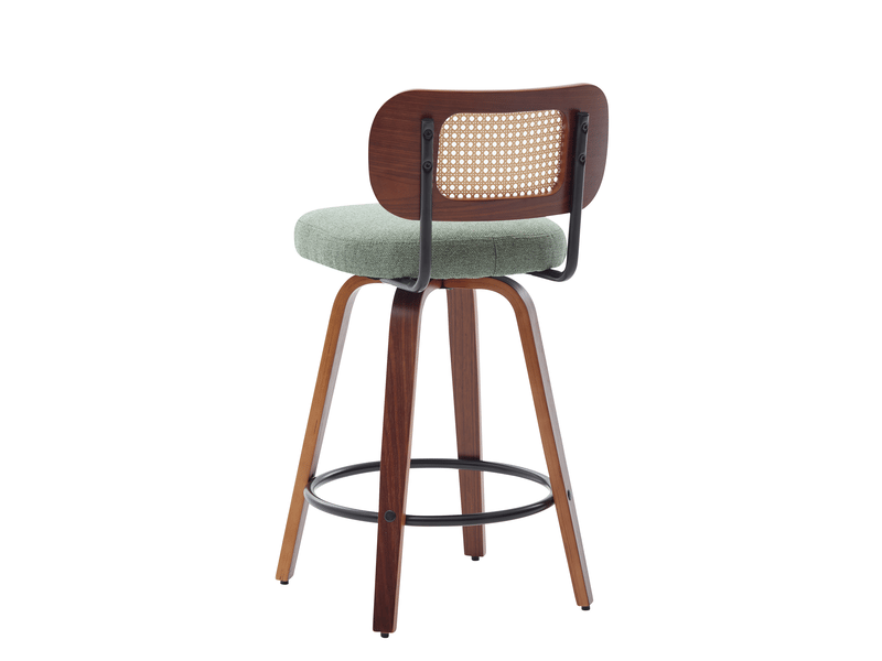 Tabourets de bar pivotants sw3766bg verts 26 lot de 3 avec dossier rotin et cadre noyer - Conforama E
