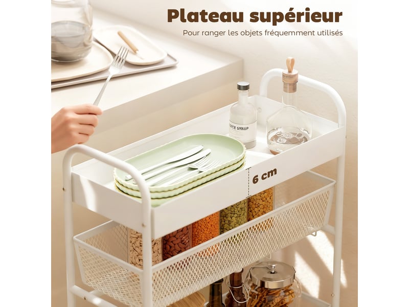  Desserte à roulettes à 4 niveaux 3 paniers coulissants métal blanc 19 x 43,2 x 80 cm  - Conforama E
