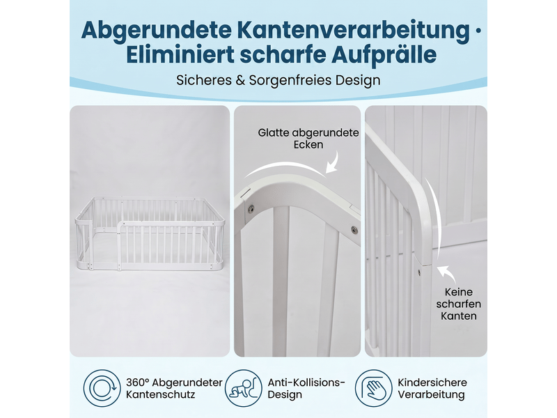 Parc bébé modulable 140×200 cm, coins arrondis et fond anti-pincement  - bois blanc, sans matelas  - Conforama E