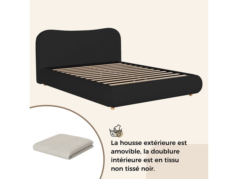 Lit coffre, lit rembourré 180x200 cm beige en velours tête de lit - Conforama E