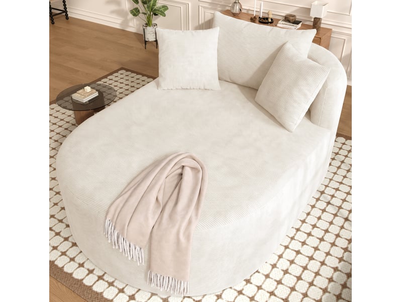  Fauteuil relax ovale à assise profonde avec coussin, sans montage en velours côtelé beige clair  - Conforama D