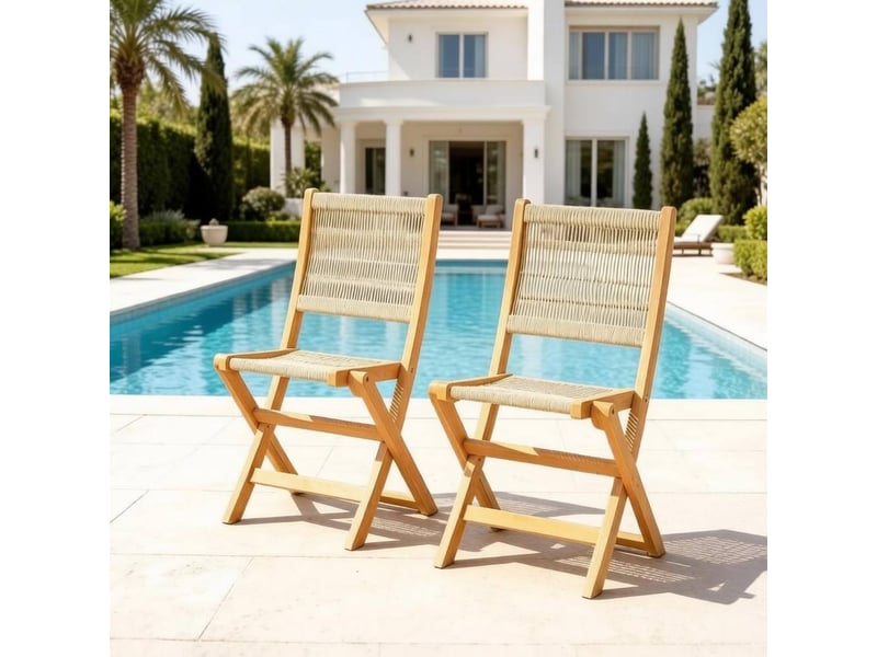  Lot de 2 chaises de jardin pliantes 48 x 55,5 x 88 cm – beige et naturel – assise tressée, gain de place  - Conforama B