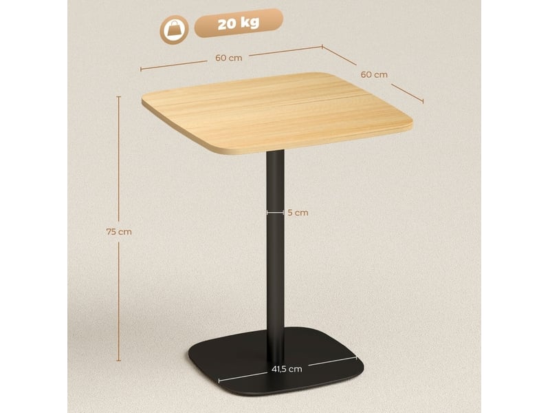 Petite table à manger carrée 60x60 cm mdf, base en métal, naturel et noir - Conforama E