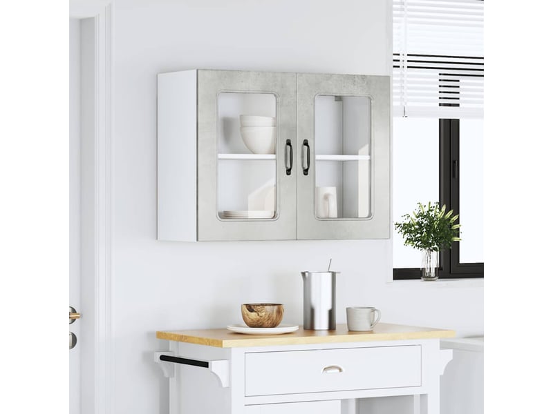  Armoire murale de cuisine avec porte en verre kalmar gris béton shl6891  - Conforama C