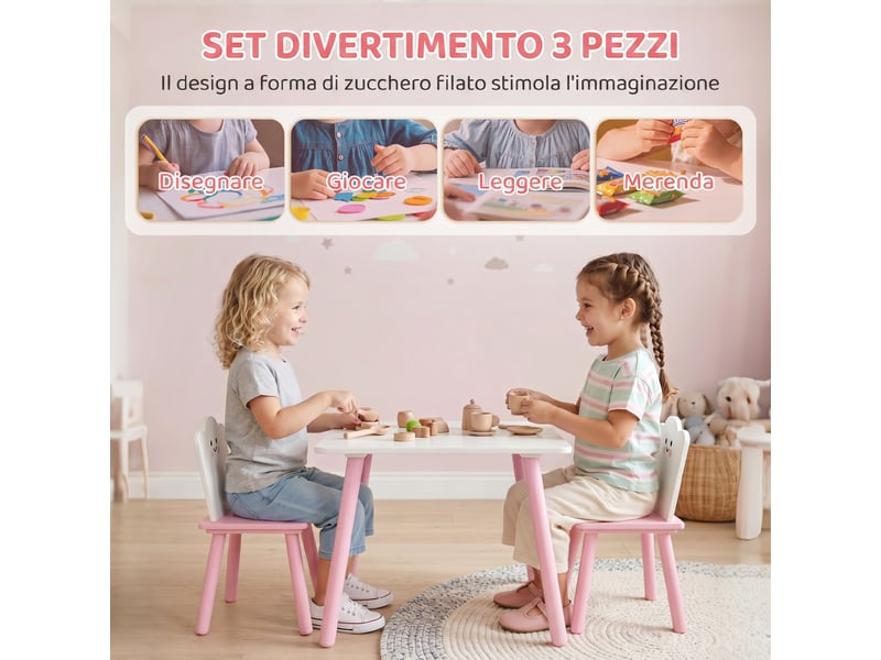  Ensemble table et 2 chaises rose barbe à papa pour enfants de 3 à 6 ans  - Conforama E