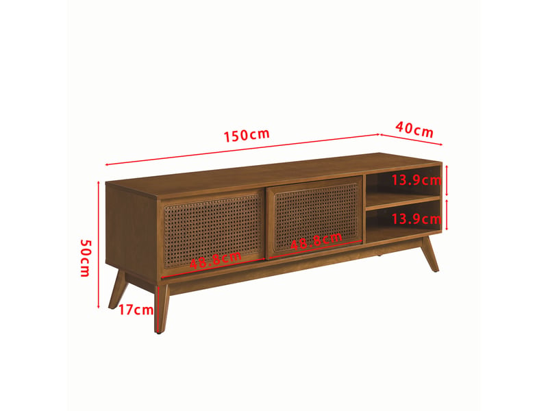  Meuble tv 160.35x48.0x19.7 cm avec portes en rotin, bois et mdf noyer  - Conforama E