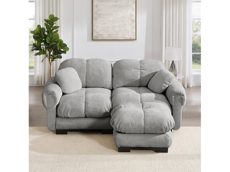  Canapé d'angle modulable 2 places modenvie en chenille gris clair avec ottomane mobile 190 x 149 x 90 cm  - Conforama B