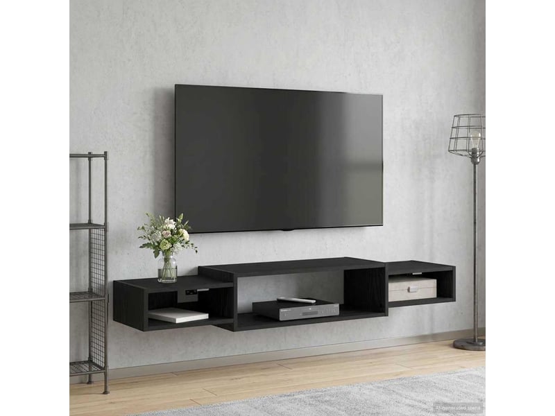  Meuble tv - banc tv - meuble de rangement mural montage mural chêne noir 140 x 28 x 21 cm  - Conforama B