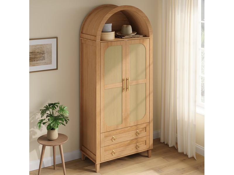  Armoire 2 portes 76x50x184 cm naturel avec led et 2 tiroirs  - Conforama D