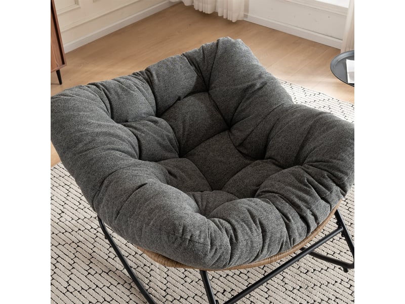  Fauteuil à bascule 102 x 98 x 77 cm gris en chenille, structure métallique, assise de détente pour salon  - Conforama E
