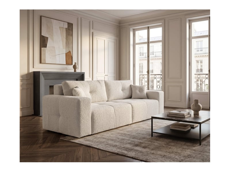  Celine - canapé droit 3 places convertible en bouclette  - Conforama B