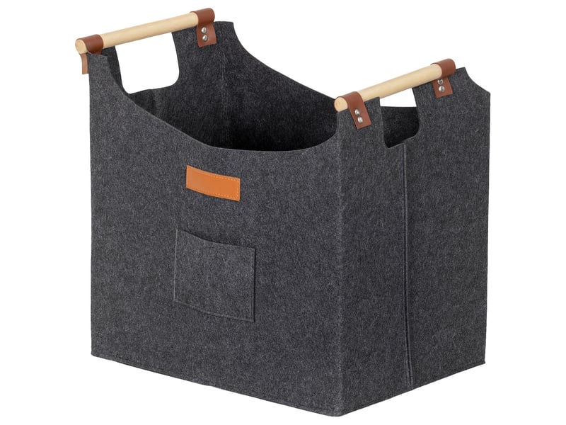 Panier à bûches en feutre pliable 50 l, poignées en bois, charge 15 kg, gris - Conforama B
