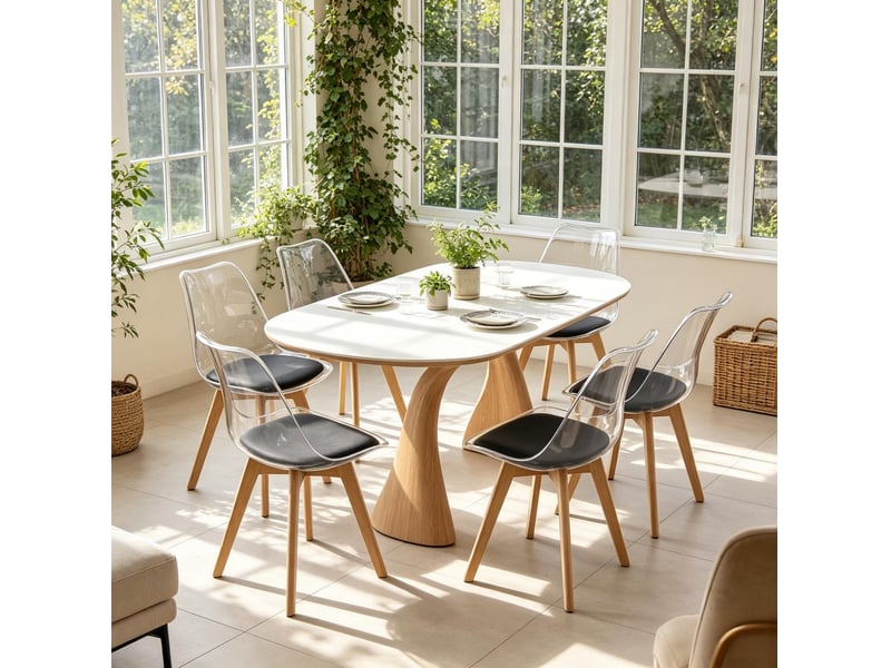  Lot de 6 chaises de salle à manger noires en bois et similicuir, hauteur 83 cm  - Conforama B