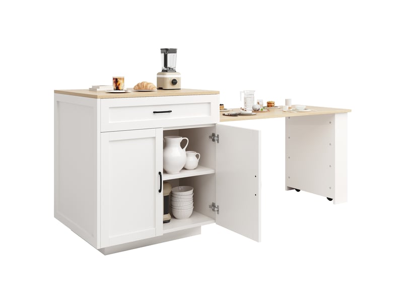  Îlot de cuisine extensible 133-202 x 70 cm avec rangements et roulettes, blanc  - Conforama A