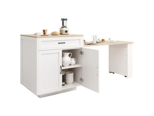 Îlot de cuisine extensible 133-202 x 70 cm avec rangements et roulettes, blanc