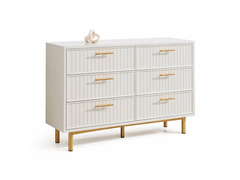  Commode avec 6 tiroirs pour chambre en panneaux de particules 120×40×75 cm blanc  - Conforama A