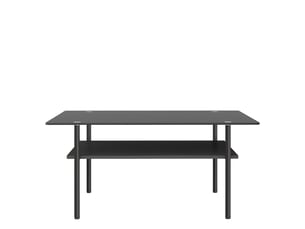 Table basse avec rangement plateau en verre noir étagère mdf structure en métal format rectangulaire coloris noir